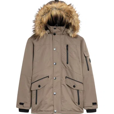 Noize Jacob Faux Fur Trim Hooded Insulated Parka Jacket In Mocha