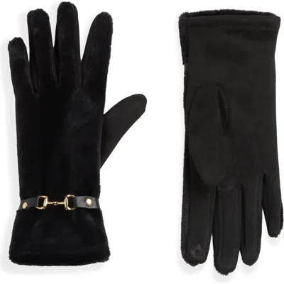 Noize Jodie Faux Fur Gloves With Buckle In Black
