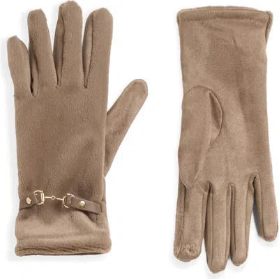 Noize Jodie Faux Fur Gloves With Buckle In Camel