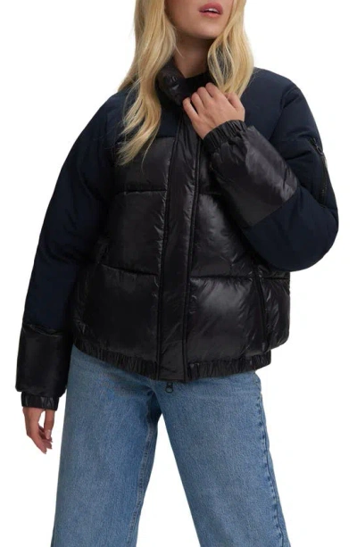 Noize Juniper Mixed Media Puffer Jacket In Black