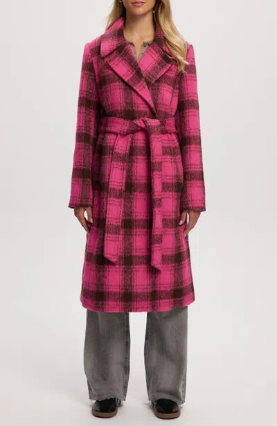 Noize Katja Vegan Wool Plaid Coat In Pink