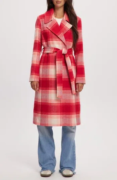 Noize Katja Vegan Wool Plaid Coat In Red Check