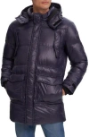 Noize Kiefer Mid Length Puffer Coat In Navy Eclipse