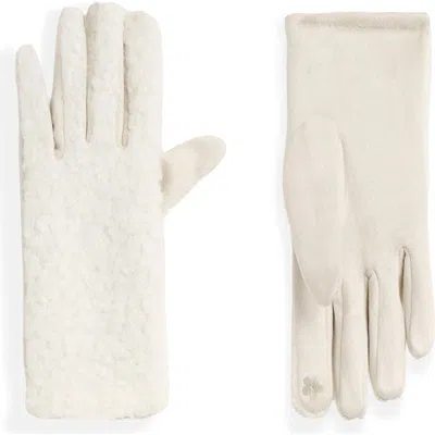 Noize Laurel Faux Suede & Bouclé Tech Gloves In Beige