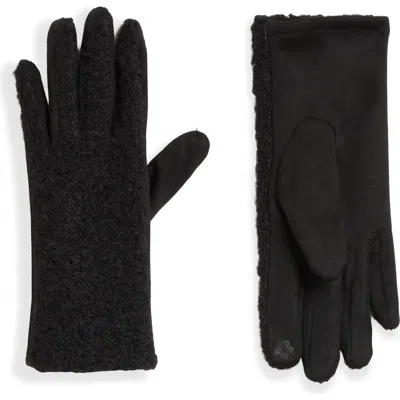 Noize Laurel Faux Suede & Bouclé Tech Gloves In Black