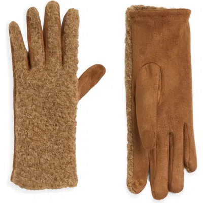 Noize Laurel Faux Suede & Bouclé Tech Gloves In Camel