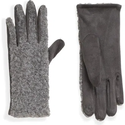 Noize Laurel Faux Suede & Bouclé Tech Gloves In Grey