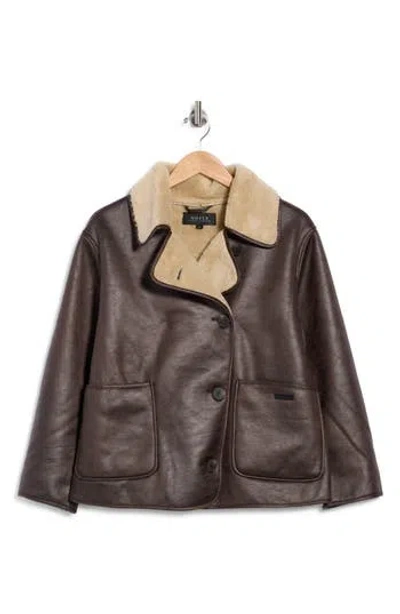 Noize Laurence Water Repellent Faux Leather & Faux Shearling Jacket In Brown