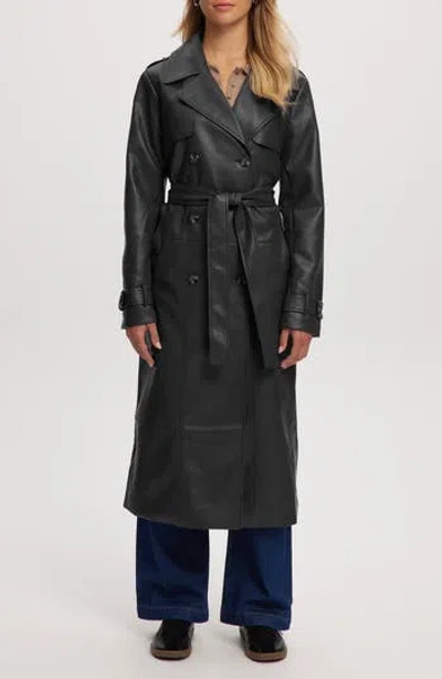 Noize Leather Trench Coat In Black
