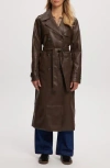 Noize Leather Trench Coat In Chocolate