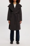 Noize Lena Belted Wrap Coat In Charcoal Mix
