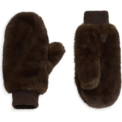 Noize Lesly Faux Fur Mittens In Camel