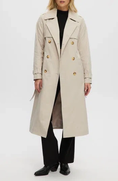 Noize Long Trench Coat In Light Sand