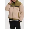 Noize Lukaz Faux Shearling Trim Puffer Jacket In Oat/moss
