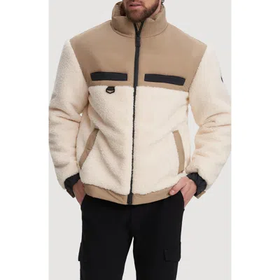 Noize Lukaz Faux Shearling Trim Puffer Jacket In Off White/sand
