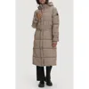 Noize Mara Belted Maxi Puffer Coat With Removable Hood In Brown