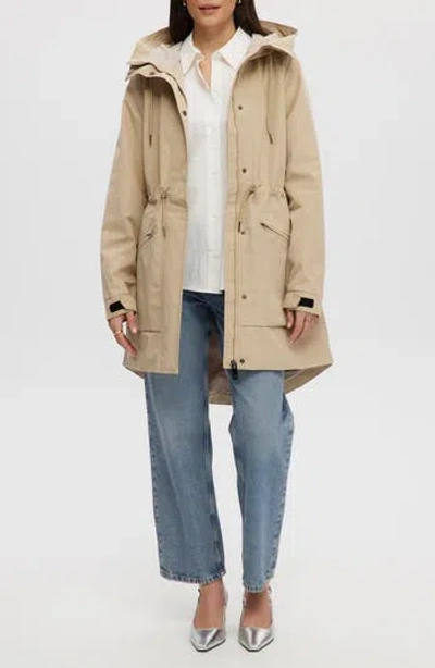 Noize Mid Length Rain Coat In Taupe