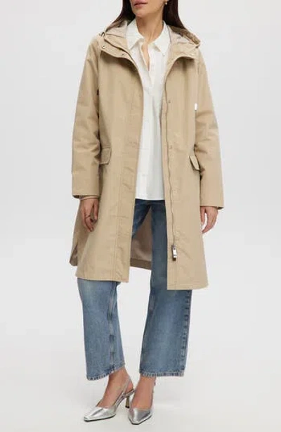 Noize Mid Length Rain Coat In Taupe