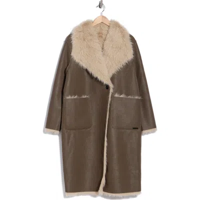 Noize Padma Reversible Faux Leather & Faux Fur Coat In Mocha