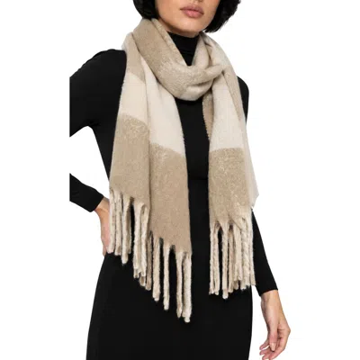 Noize Plaid Scarf With Fringe In Beige