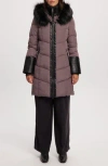 Noize Priya Water Resistant Mixed Media Parka With Faux Fur Trim In Plum