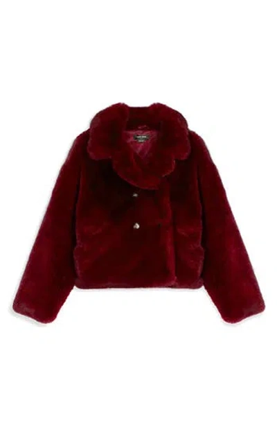 Noize Push Faux Fur Coat In Burgundy