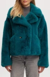 Noize Push Faux Fur Coat In Oceanic