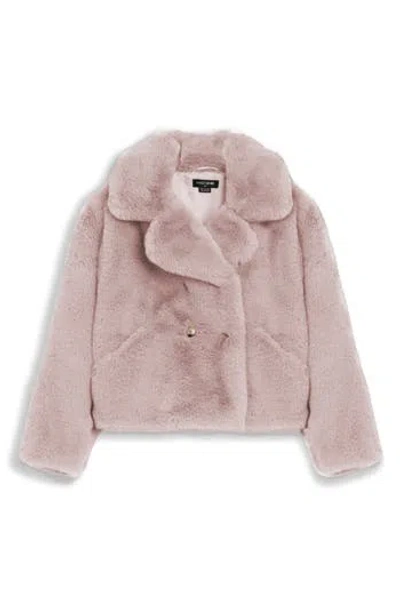 Noize Push Faux Fur Coat In Pink
