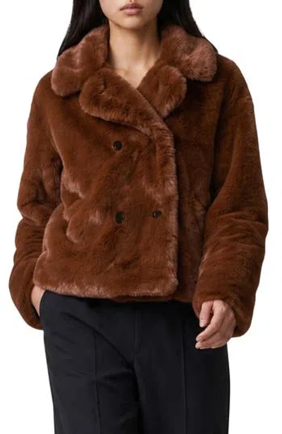 Noize Push Faux Fur Coat In Brown