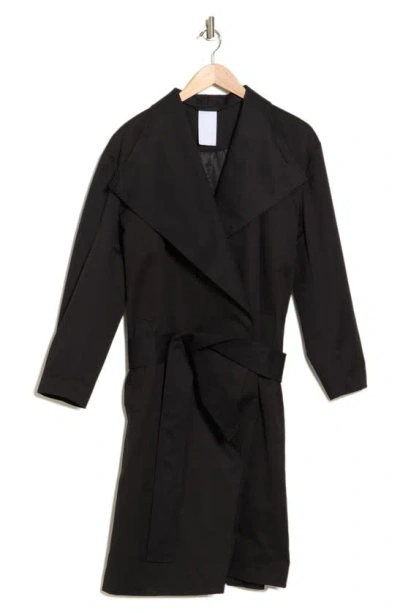 Noize Rose Tie Waist Trench Coat In Black
