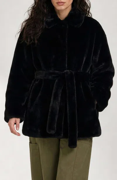 Noize Sally Faux Fur Belted Jacket In Black