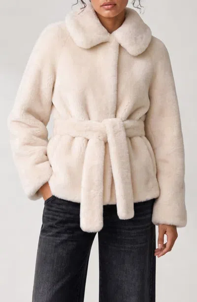 Noize Sally Faux Fur Belted Jacket In Neutral