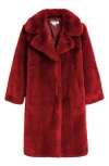 Noize Savannah Faux Fur Longline Coat In Red