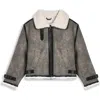 Noize Shawna Faux Shearling Lined Faux Leather Jacket In Gray