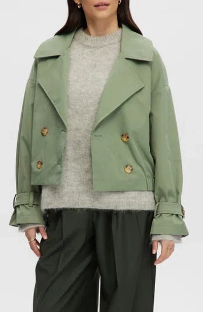 Noize Short Trench Coat In Moss
