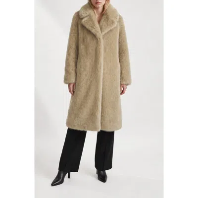 Noize Solene Faux Fur Maxi Coat In Brown