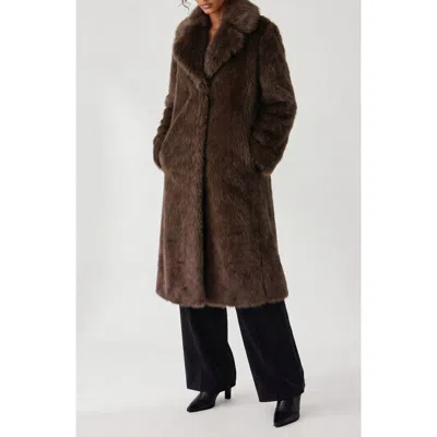 Noize Solene Faux Fur Maxi Coat In Coffee