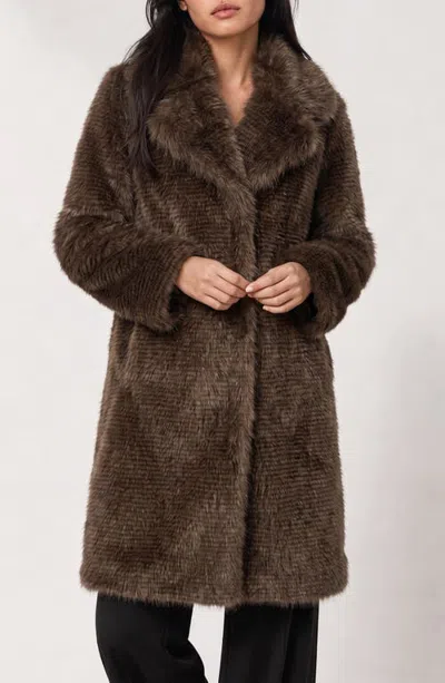 Noize Sylvia Faux Fur Coat In Brown
