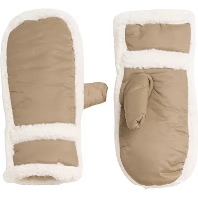 Noize Thalie Quilted Shearling Trim Mittens In Taupe