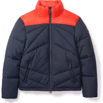 Noize Vincent Colorblock Faux Shearling Lined Puffer Jacket In Orange/dress Blues
