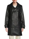 NOIZE WOMEN'S DOUBLE BREASTED FAUX LEATHER COAT