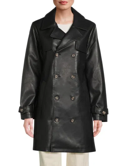 Noize Women's Double Breasted Faux Leather Coat In Black
