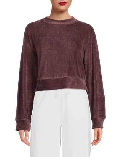 Noize Women's Drop Shoulder Corduroy Cropped Sweatshirt In Plum