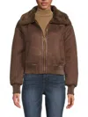 Noize Fannie Cropped Faux-suede Bomber Jacket In Chocolate