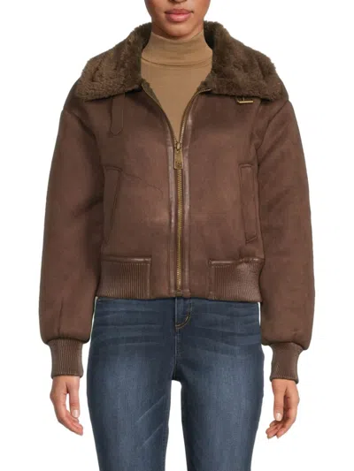 Noize Women's Faux Suede & Faux Shearling Zip Jacket In Brown