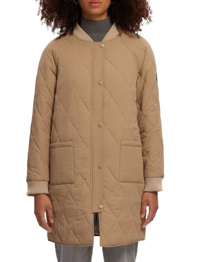 Noize Women's Quilted Puffer Longline Jacket In Sand