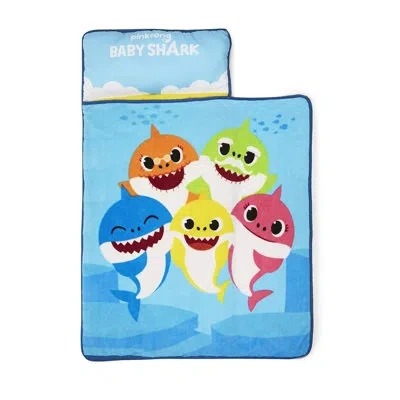 Nojo Baby Shark Toddler Nap Mat - Includes Removable Pillow And Attached Fleece Blanket In Blue
