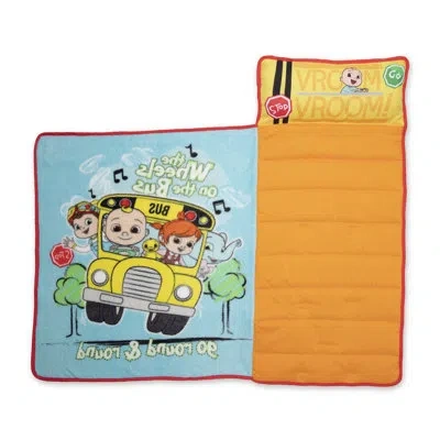 Nojo Cocomelon Wheels On The Bus Toddler Nap Mat - Includes Attached Pillow And Fleece Blanket In Blue