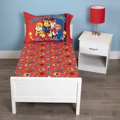Nojo Paw Patrol 2 Piece Toddler Sheet Set - Includes A Fitted Sheet And Reversible Pillowcase In Red