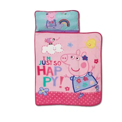 Nojo Peppa Pig I'm So Happy Toddler Nap Mat - Includes Attached Pillow And Fleece Blanket In Pink